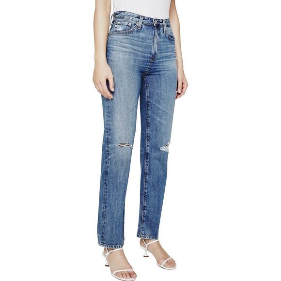 AG Alexxis Straight Jeans Size 28 Blue High Rise 10 Years Platform Blue Aged - Picture 2 of 15